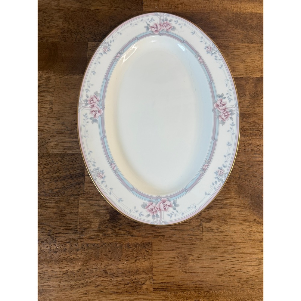 Noritake Magnificence Oval Serving Platter Bone China Japan Pink Roses Gold Trim - Picture 9 of 12